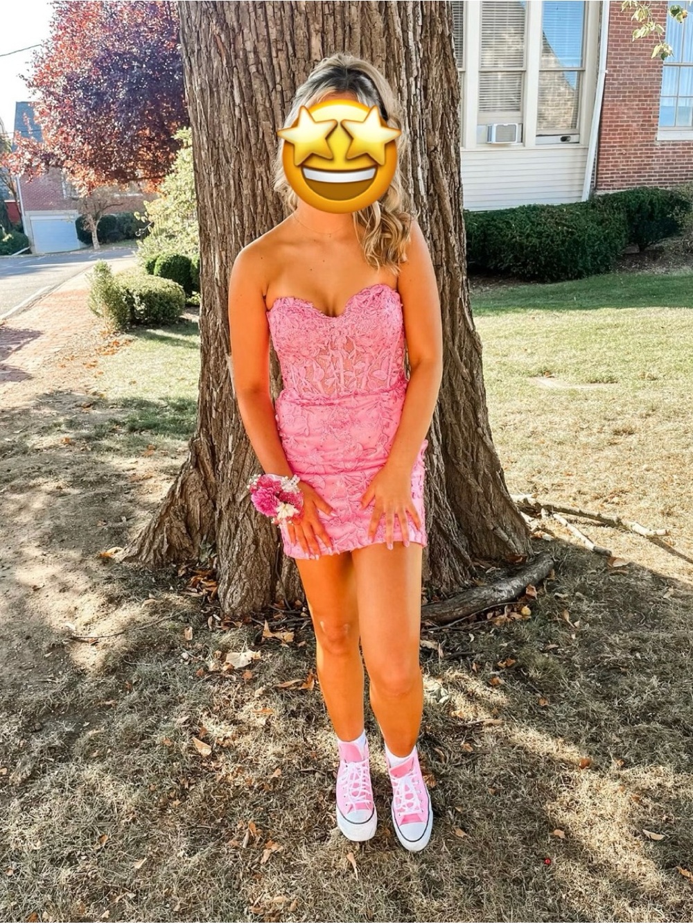 Strapless Pink Lace Prom Dress with Sweetheart Neckline